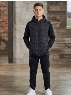 Under Armour Black Hooded Windbreaker with Subtle Tonal Texture